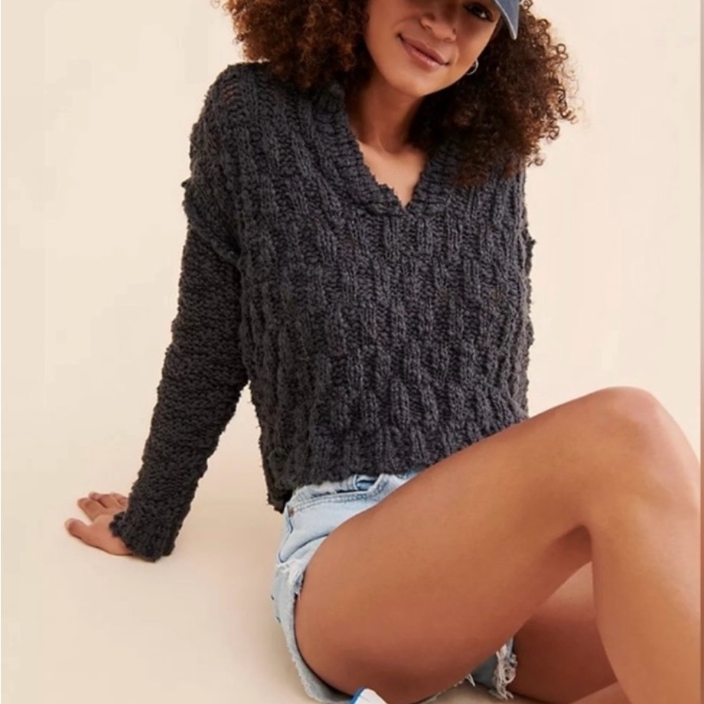 Free People Josephine Cotton Pullover
Sweater CHARCOAL Size Large